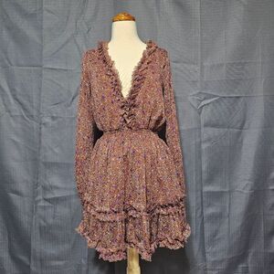 Baevely Boho Floral Ruffle Mini Dress, Size Small (S).